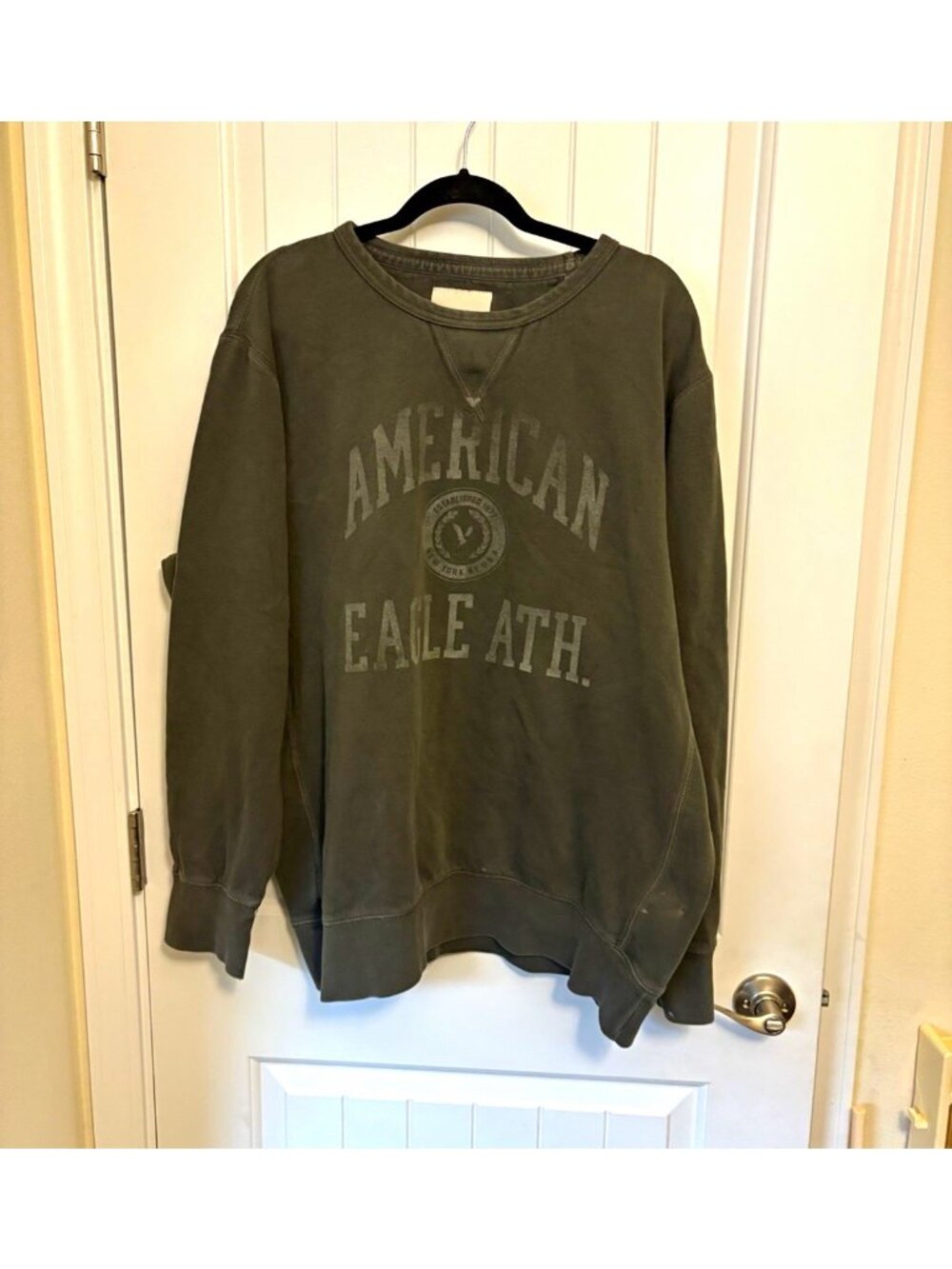 American Eagle Super Soft Men's Green Graphic Print Fleece Crewneck XL 44” chest